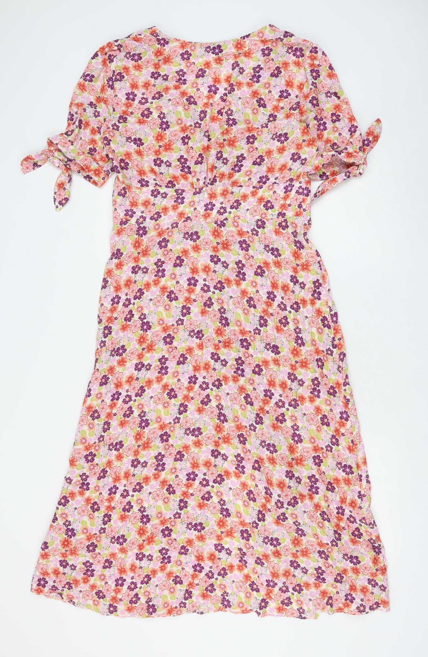 Nobody's Child Womens Pink Floral Viscose A-Line Size 12 V-Neck Button