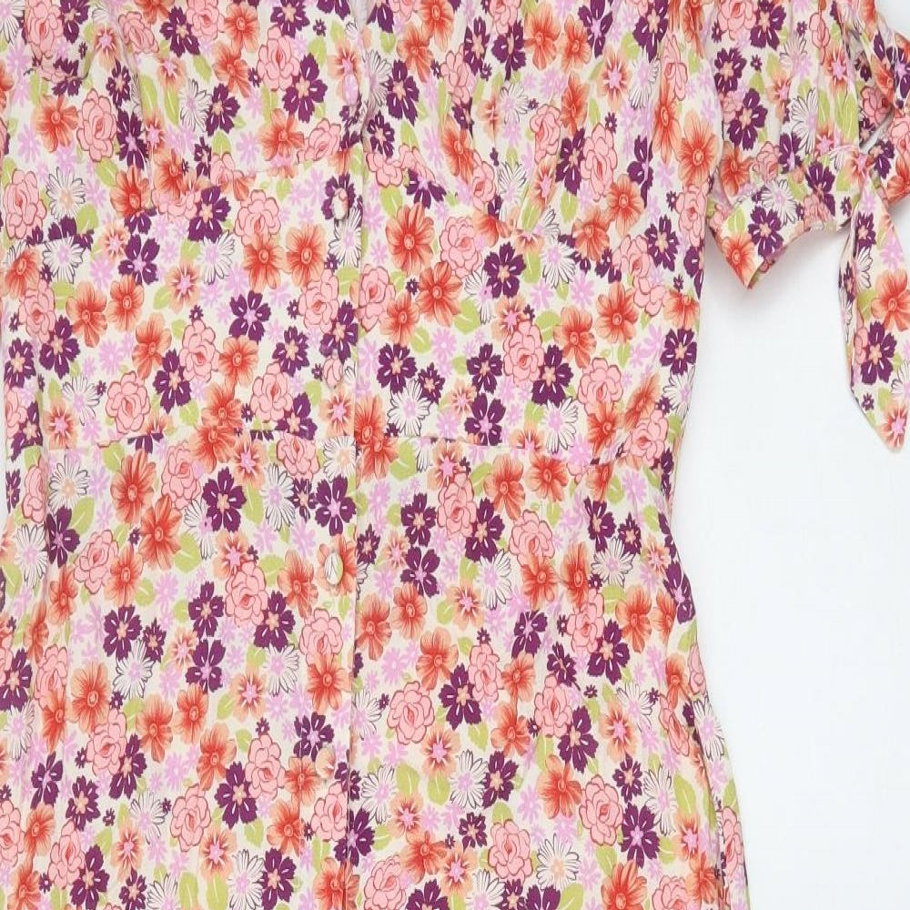 Nobody's Child Womens Pink Floral Viscose A-Line Size 12 V-Neck Button