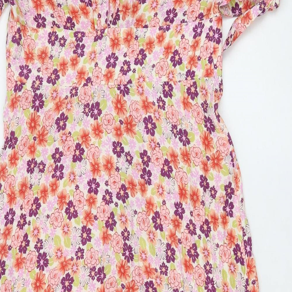 Nobody's Child Womens Pink Floral Viscose A-Line Size 12 V-Neck Button