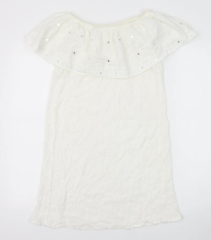 Accessorize Womens White Polyester A-Line Size XS Off the Shoulder Pullover