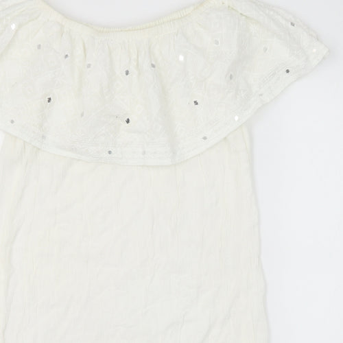 Accessorize Womens White Polyester A-Line Size XS Off the Shoulder Pullover