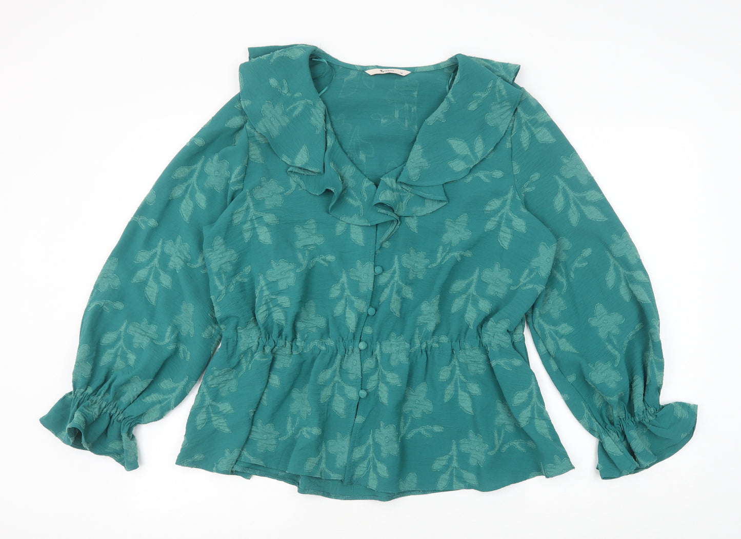 TU Womens Green Floral Polyester Basic Blouse Size 16 V-Neck - Leaf Print