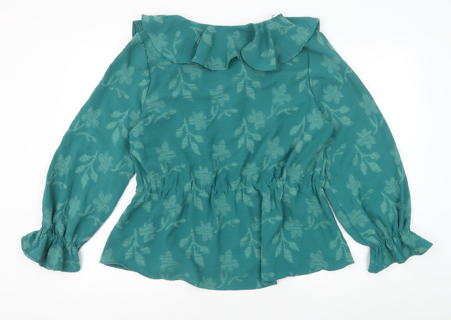 TU Womens Green Floral Polyester Basic Blouse Size 16 V-Neck - Leaf Print