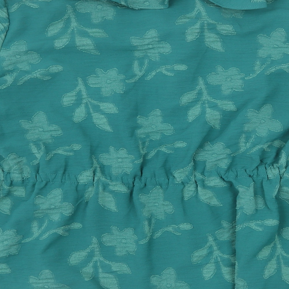TU Womens Green Floral Polyester Basic Blouse Size 16 V-Neck - Leaf Print