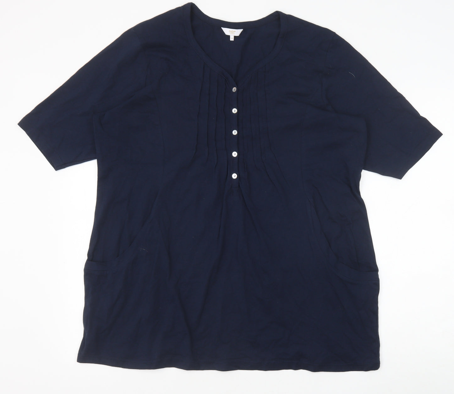 Cotton Traders Womens Blue 100% Cotton Basic T-Shirt Size 20 V-Neck