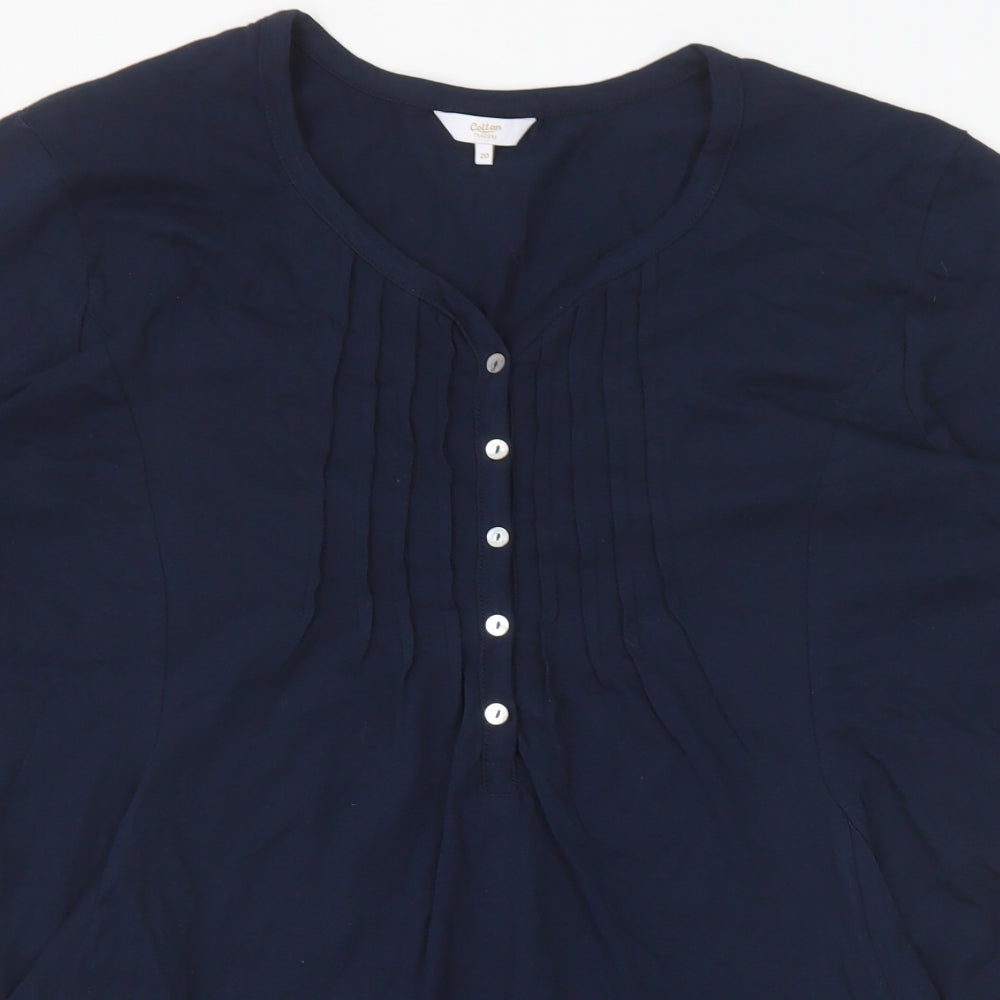 Cotton Traders Womens Blue 100% Cotton Basic T-Shirt Size 20 V-Neck