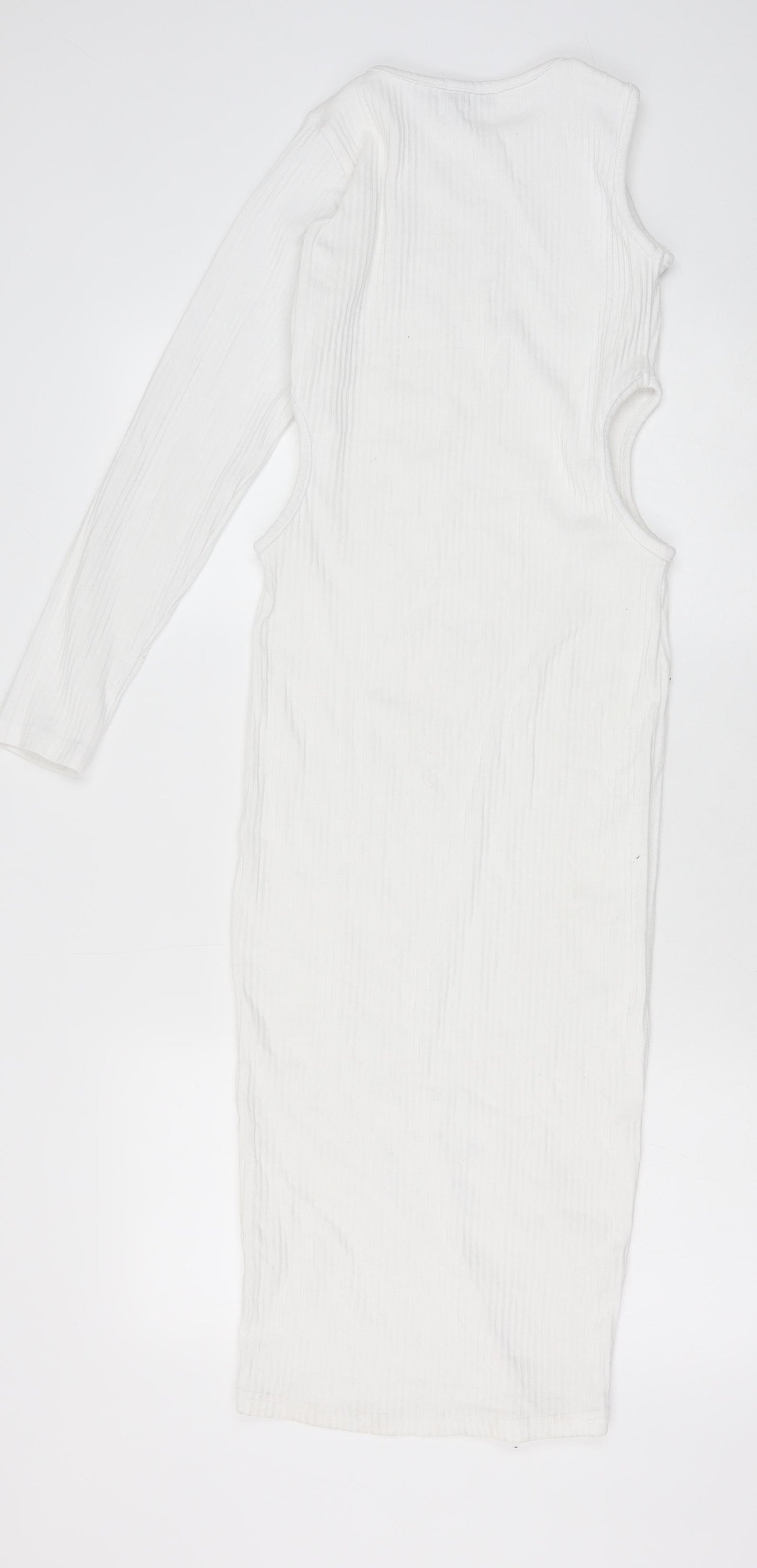 PRETTYLITTLETHING Womens White Polyester Bodycon Size 10 Round Neck Pullover - One Sleeve