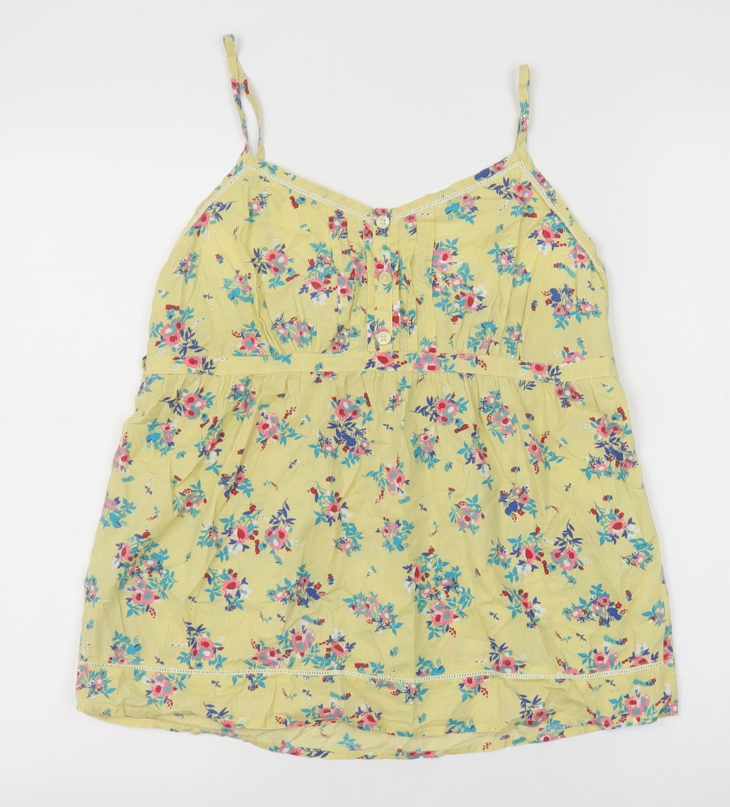 F&F Womens Yellow Floral Cotton Basic Tank Size 12 V-Neck