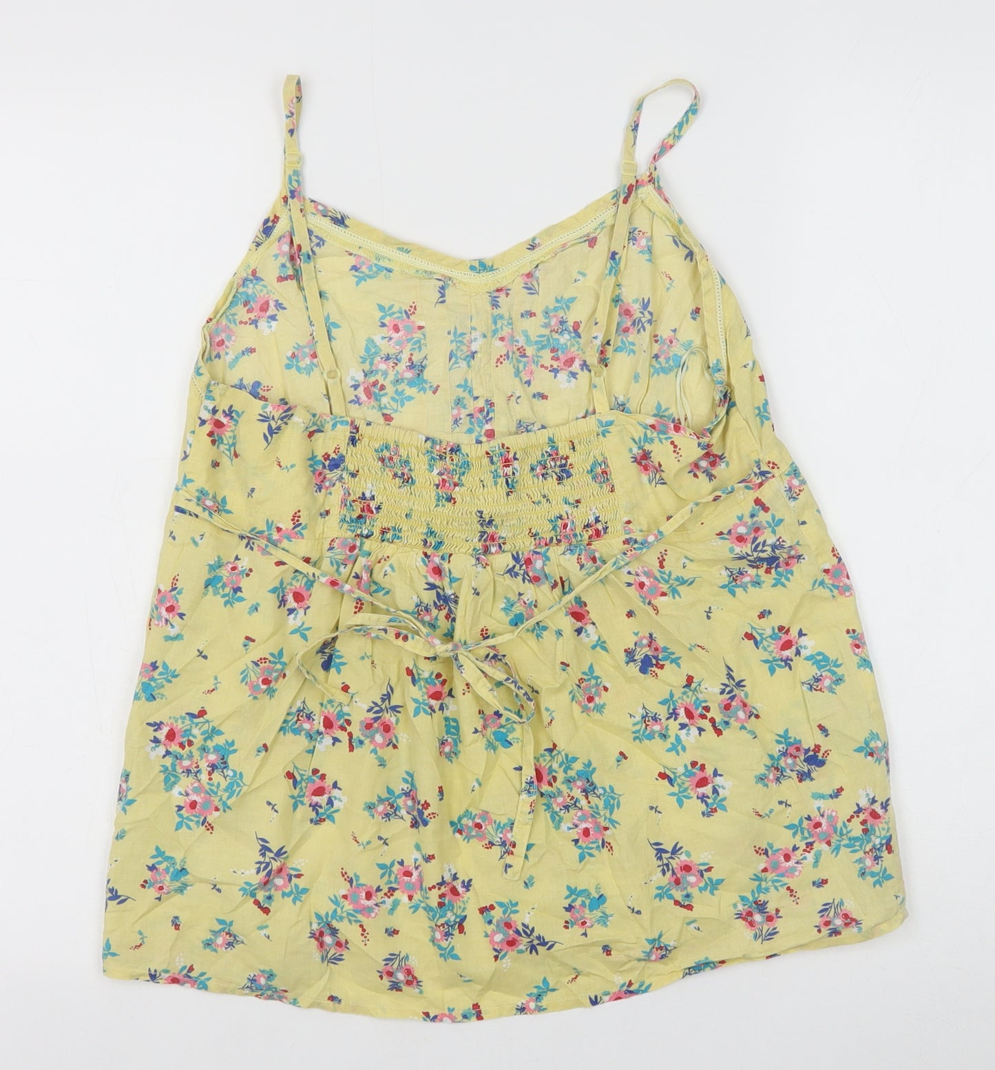 F&F Womens Yellow Floral Cotton Basic Tank Size 12 V-Neck