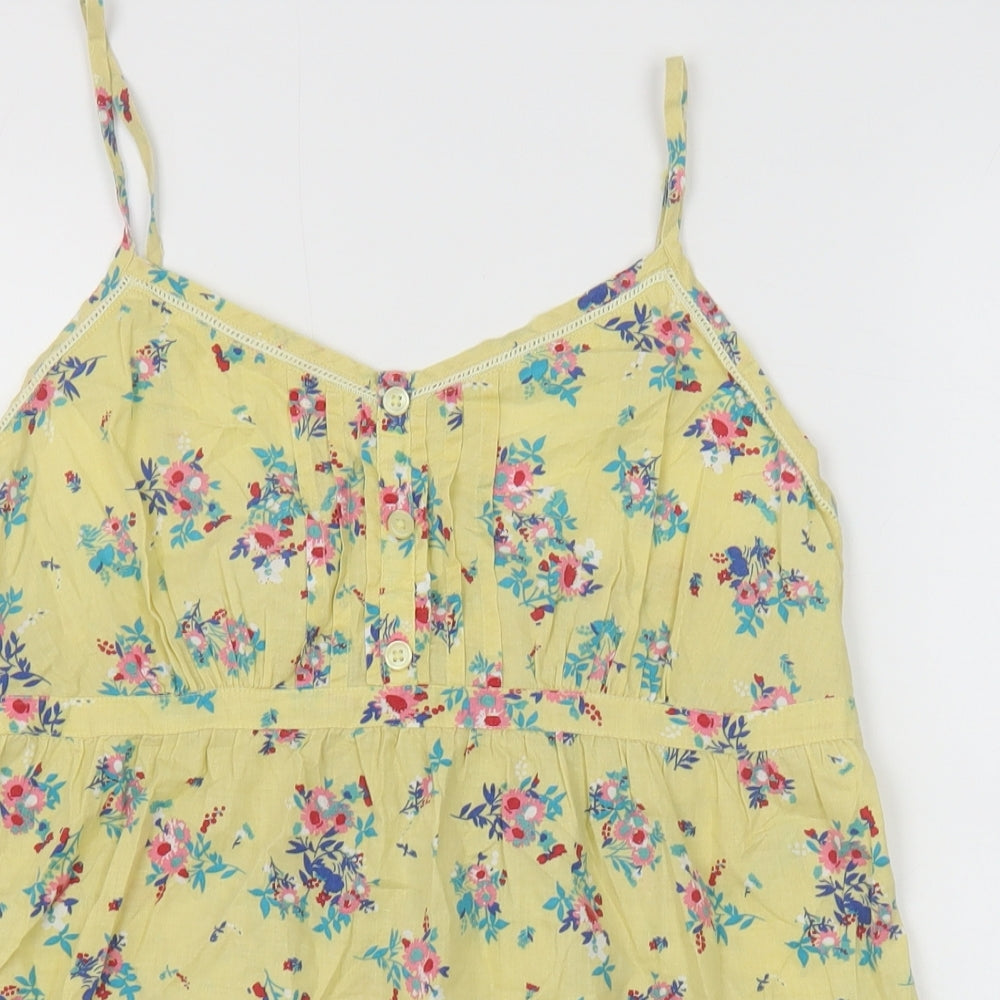 F&F Womens Yellow Floral Cotton Basic Tank Size 12 V-Neck