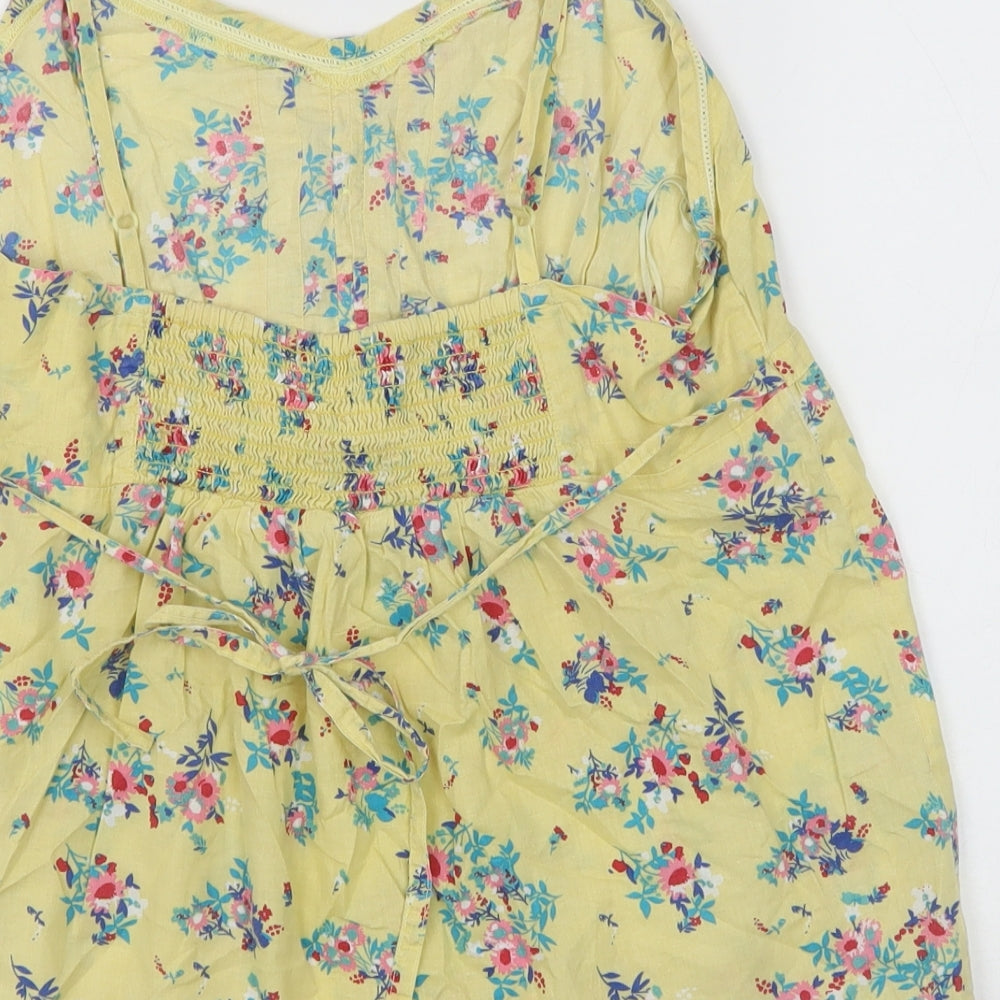 F&F Womens Yellow Floral Cotton Basic Tank Size 12 V-Neck