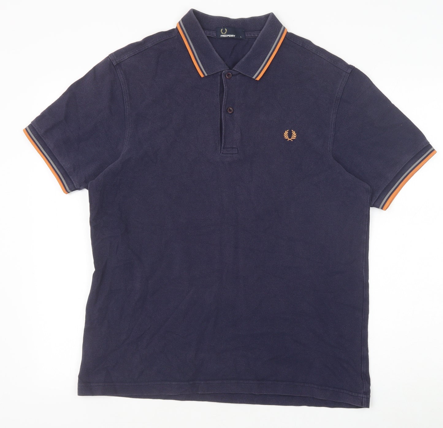 Fred Perry Mens Blue 100% Cotton Polo Size L Collared Button