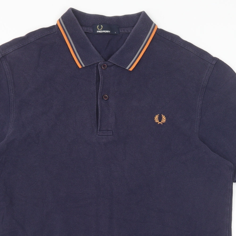 Fred Perry Mens Blue 100% Cotton Polo Size L Collared Button