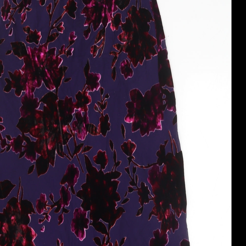 Monsoon Womens Purple Floral Viscose Swing Skirt Size 14