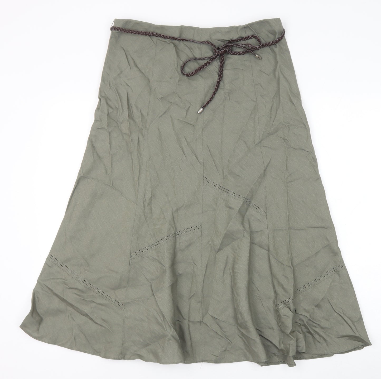 Bonmarché Womens Green Linen Swing Skirt Size 12