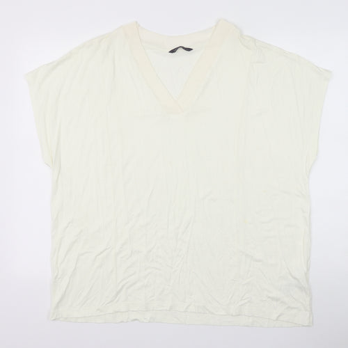 Marks and Spencer Womens Ivory Viscose Basic T-Shirt Size 22 V-Neck