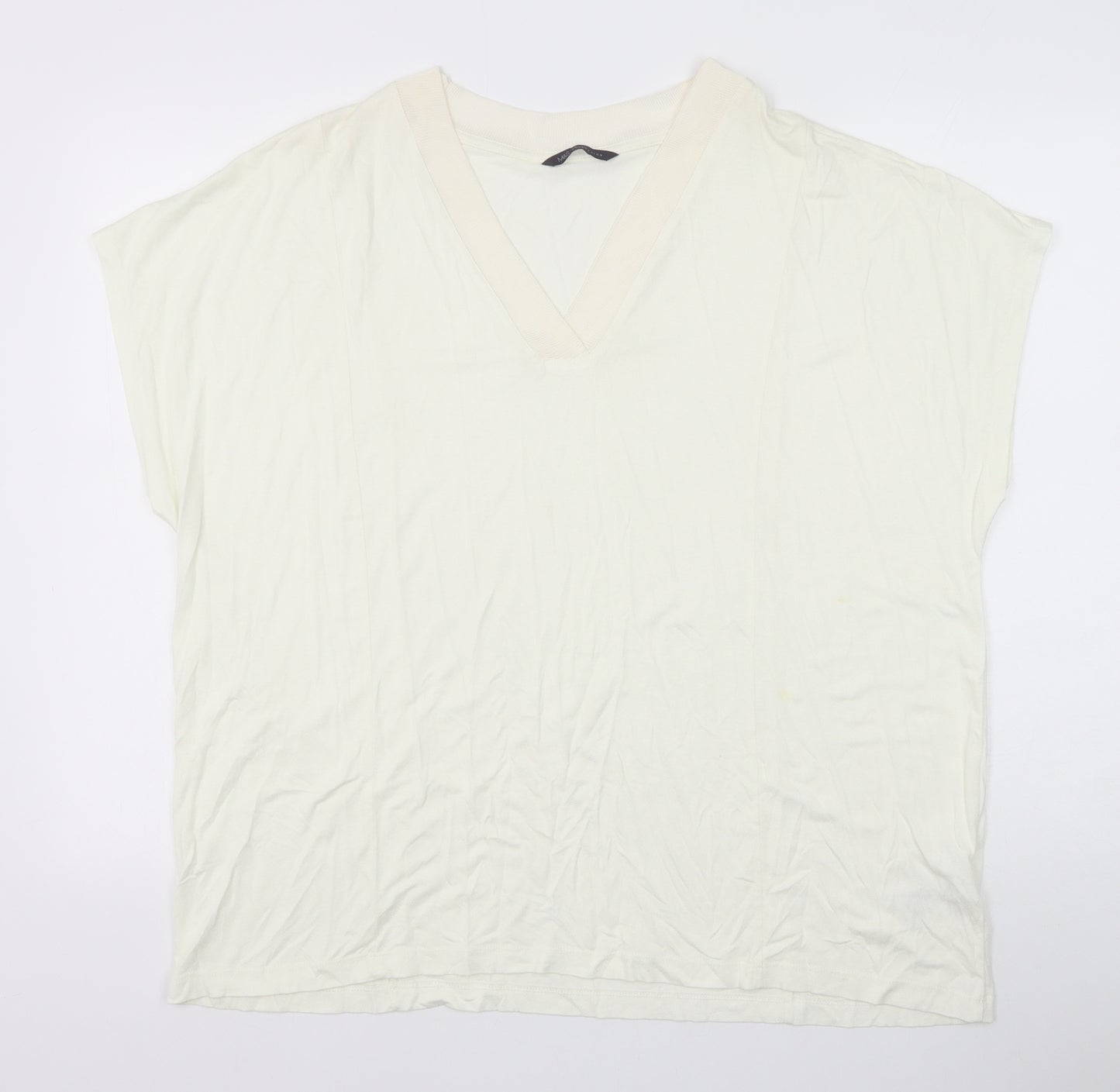 Marks and Spencer Womens Ivory Viscose Basic T-Shirt Size 22 V-Neck