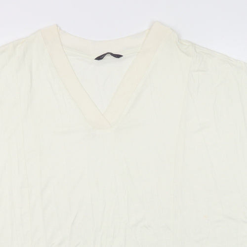 Marks and Spencer Womens Ivory Viscose Basic T-Shirt Size 22 V-Neck