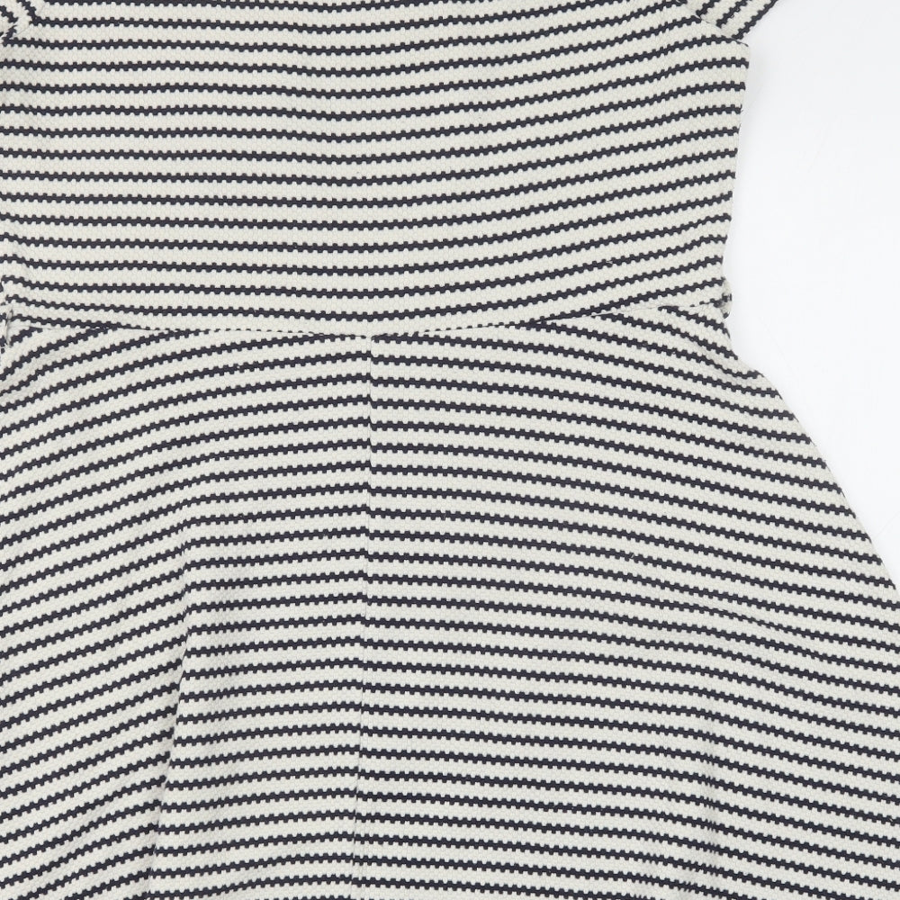 Primark Womens Black Striped Polyester Skater Dress Size 18 Boat Neck Pullover