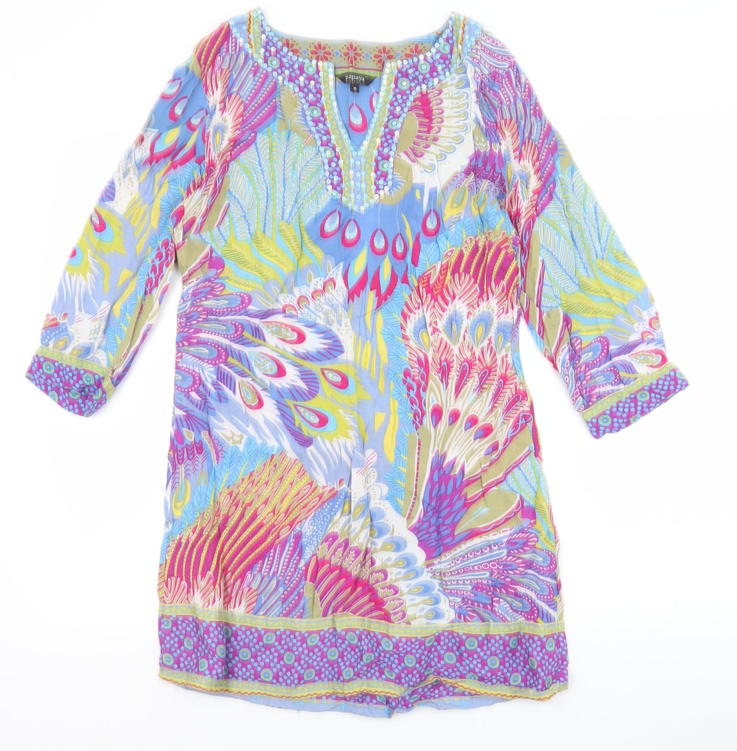 Papaya Womens Multicoloured Geometric Viscose A-Line Size 10 V-Neck Pullover