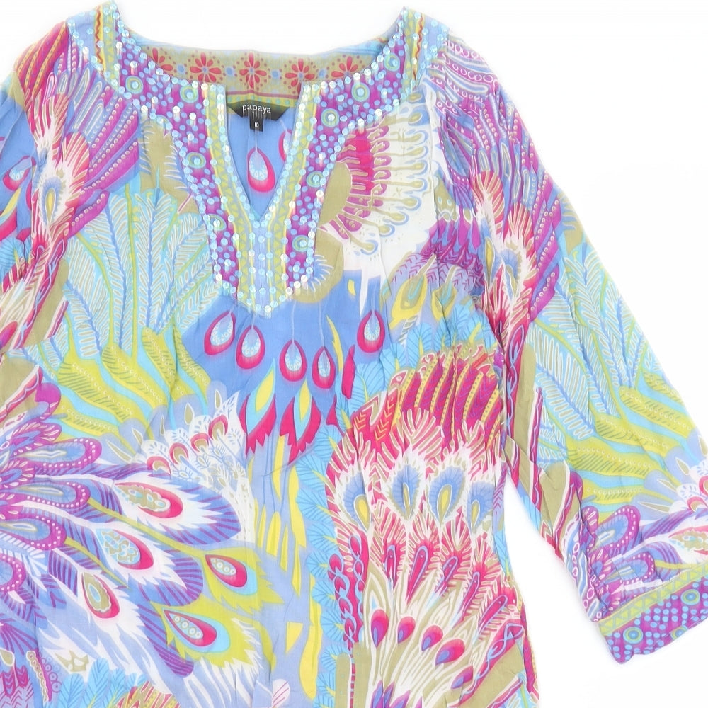 Papaya Womens Multicoloured Geometric Viscose A-Line Size 10 V-Neck Pullover
