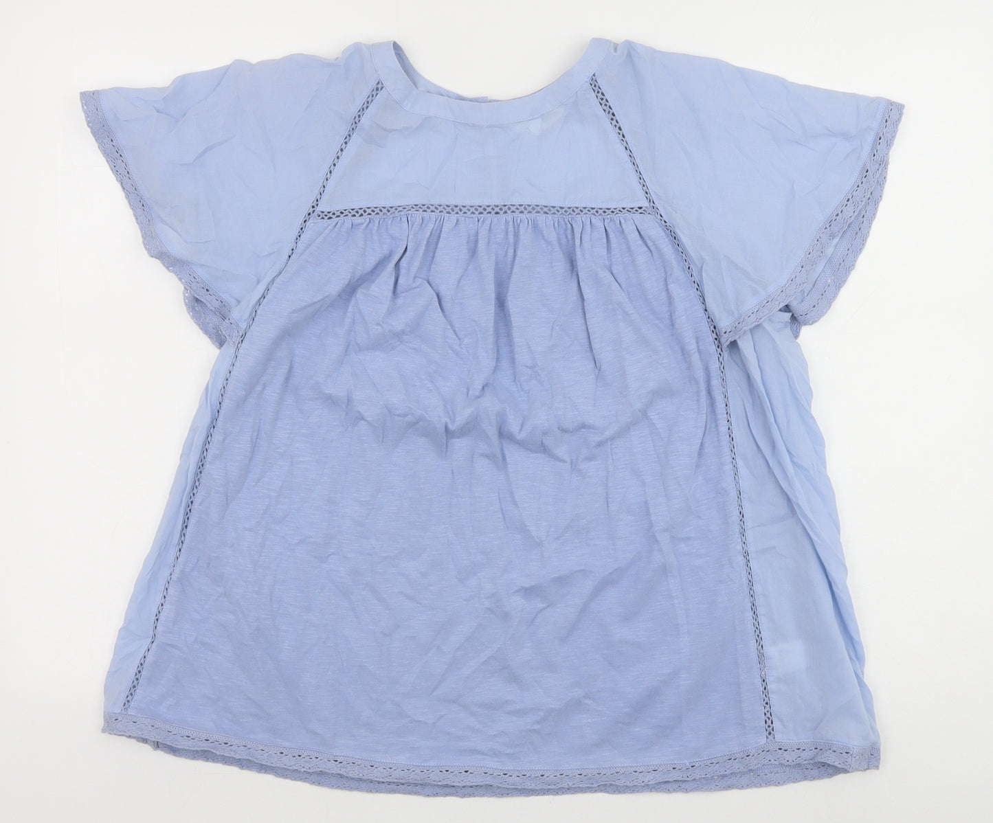Marks and Spencer Womens Blue 100% Cotton Basic Blouse Size 14 Round Neck