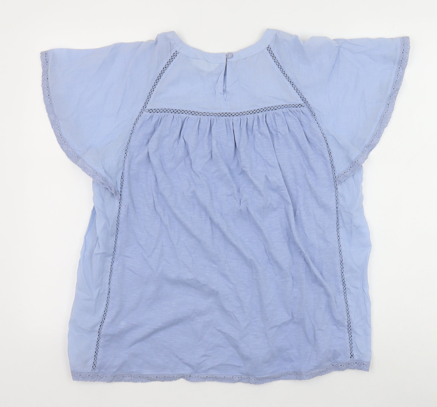 Marks and Spencer Womens Blue 100% Cotton Basic Blouse Size 14 Round Neck