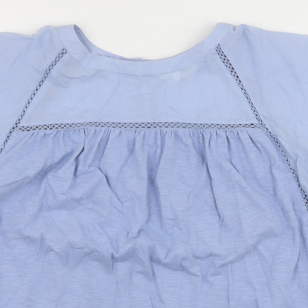 Marks and Spencer Womens Blue 100% Cotton Basic Blouse Size 14 Round Neck
