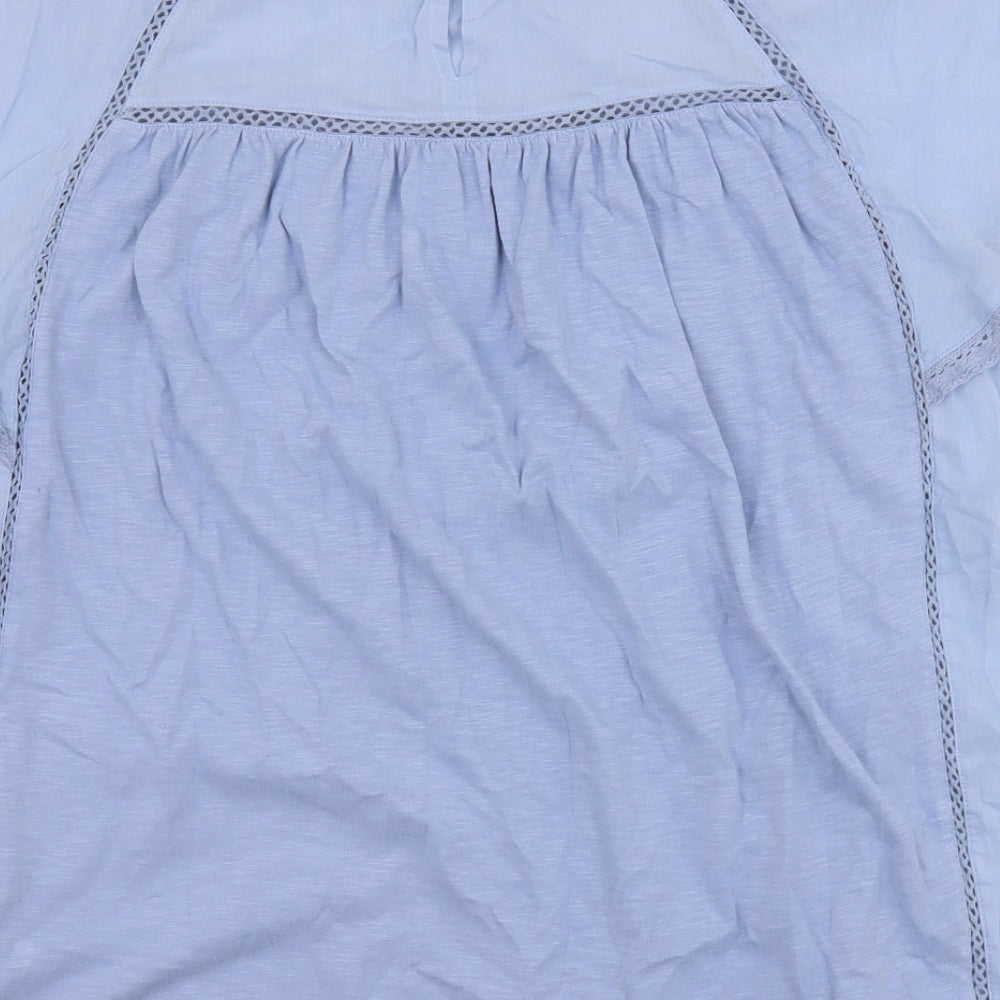 Marks and Spencer Womens Blue 100% Cotton Basic Blouse Size 14 Round Neck