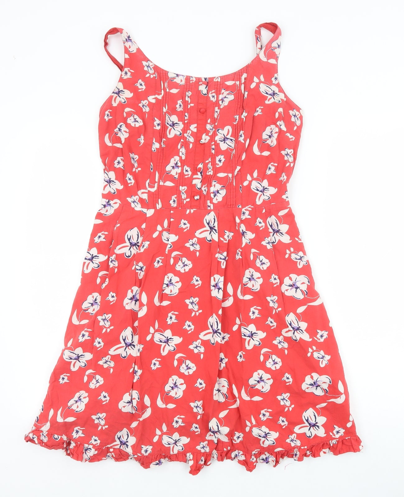 TU Womens Red Floral 100% Cotton A-Line Size 10 Scoop Neck Pullover