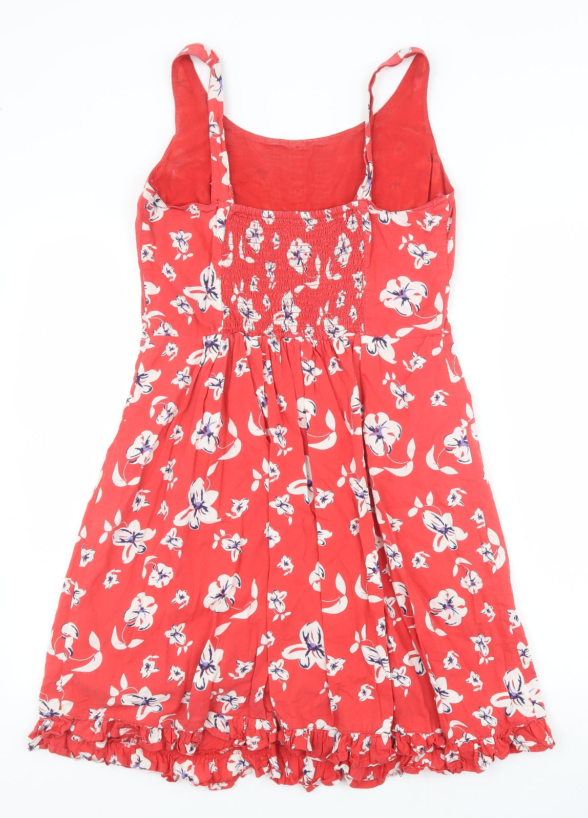 TU Womens Red Floral 100% Cotton A-Line Size 10 Scoop Neck Pullover