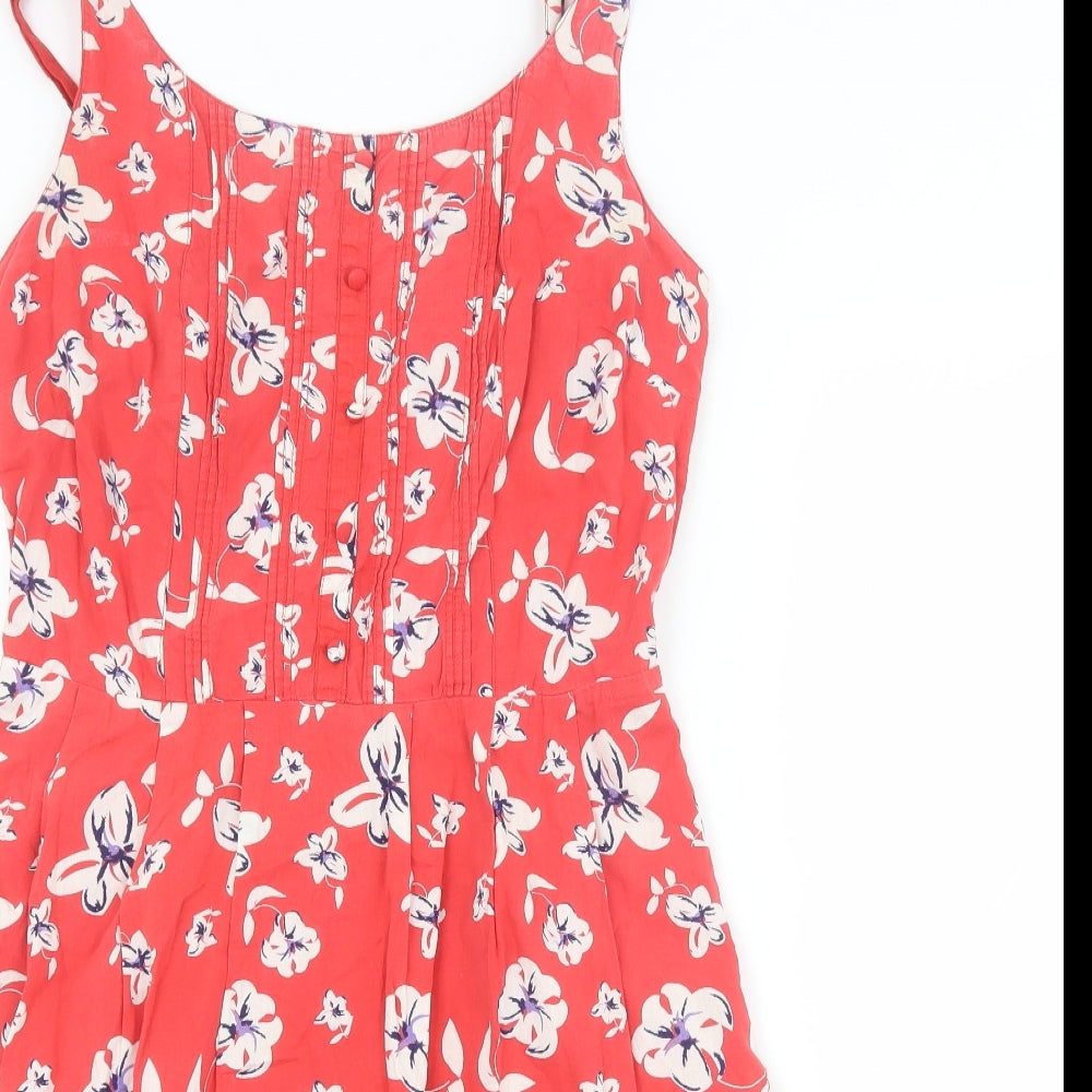 TU Womens Red Floral 100% Cotton A-Line Size 10 Scoop Neck Pullover