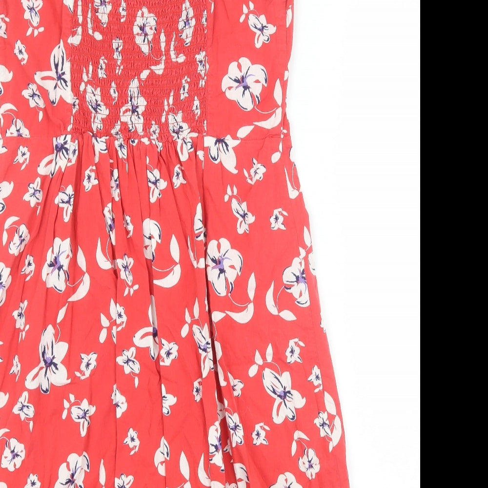 TU Womens Red Floral 100% Cotton A-Line Size 10 Scoop Neck Pullover