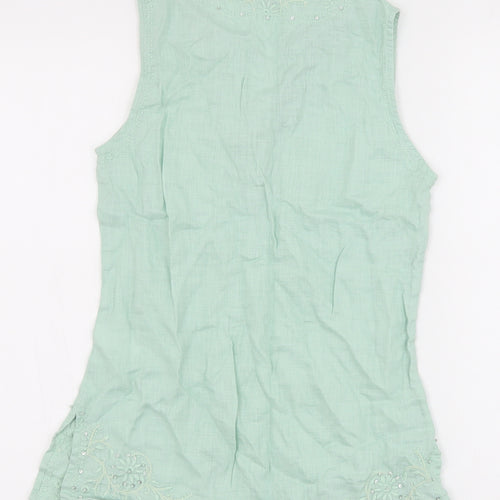 Monsoon Womens Green Linen Basic Tank Size 8 V-Neck
