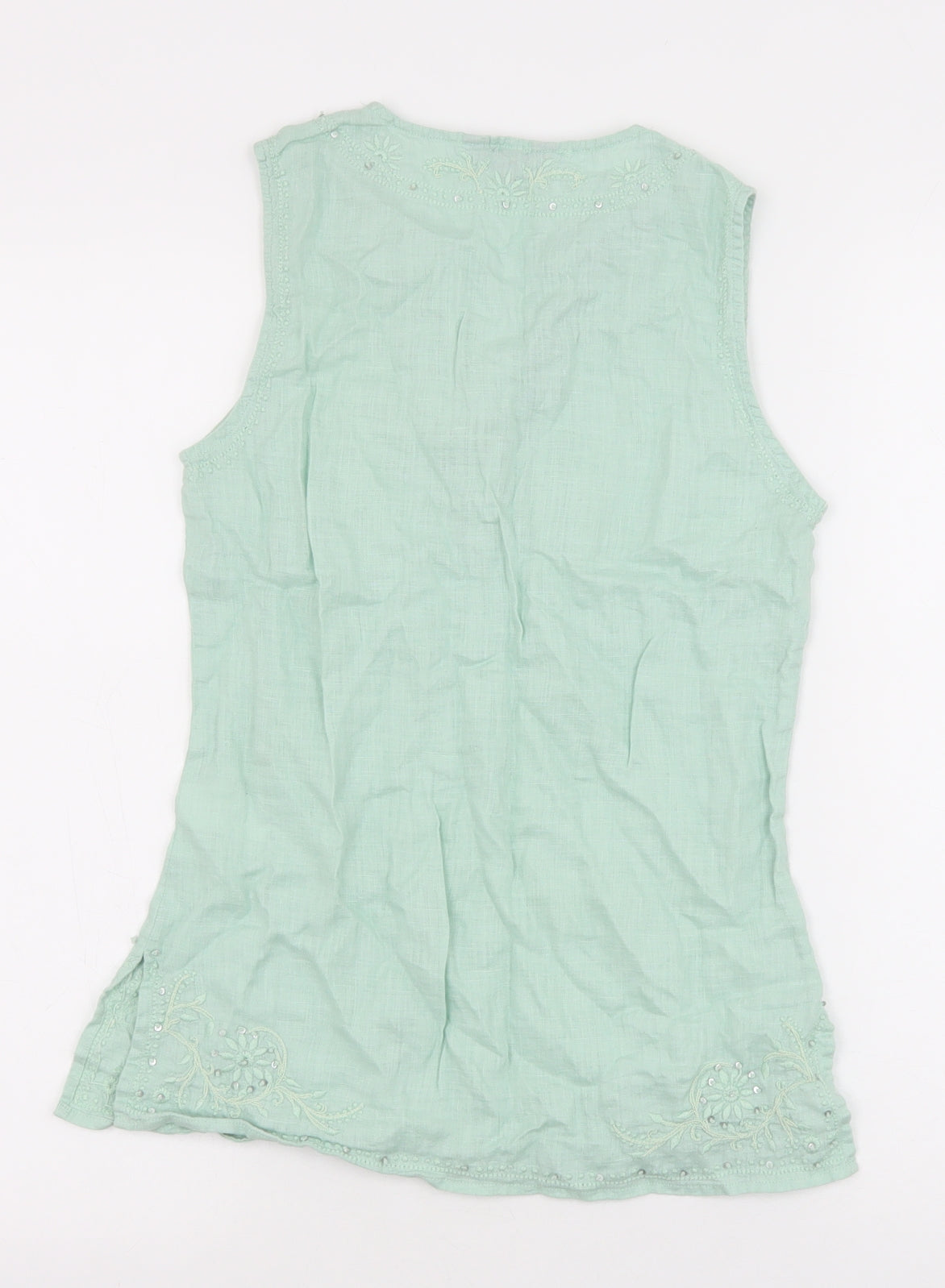 Monsoon Womens Green Linen Basic Tank Size 8 V-Neck