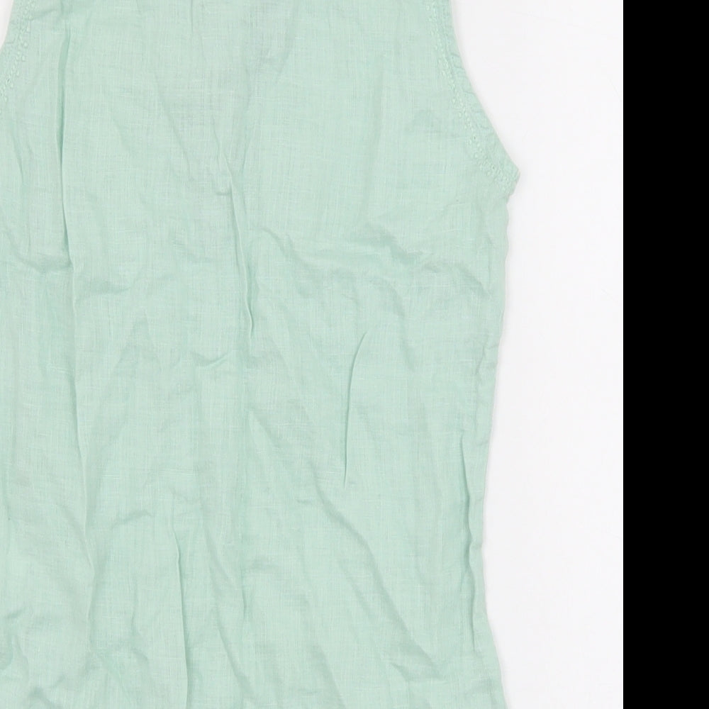 Monsoon Womens Green Linen Basic Tank Size 8 V-Neck