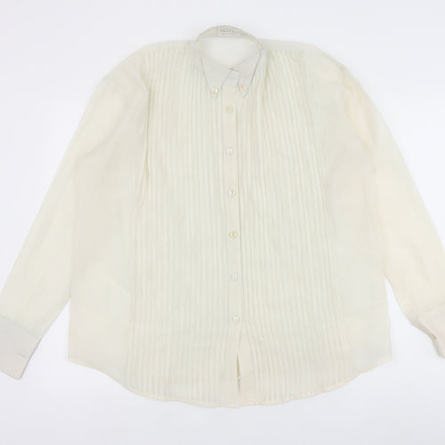 Tranali Womens Ivory Polyester Basic Button-Up Size S Collared