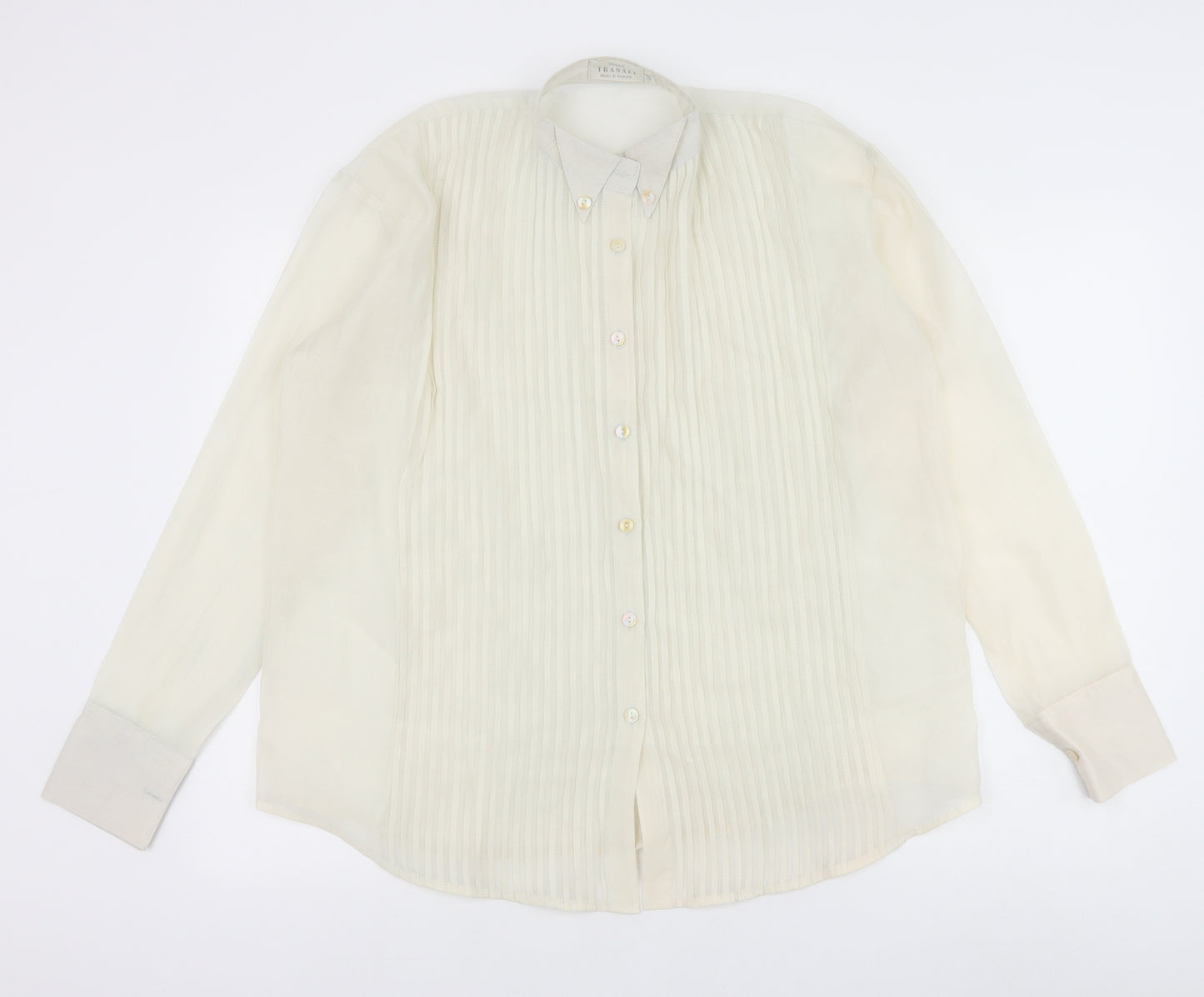 Tranali Womens Ivory Polyester Basic Button-Up Size S Collared