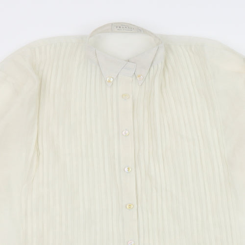 Tranali Womens Ivory Polyester Basic Button-Up Size S Collared