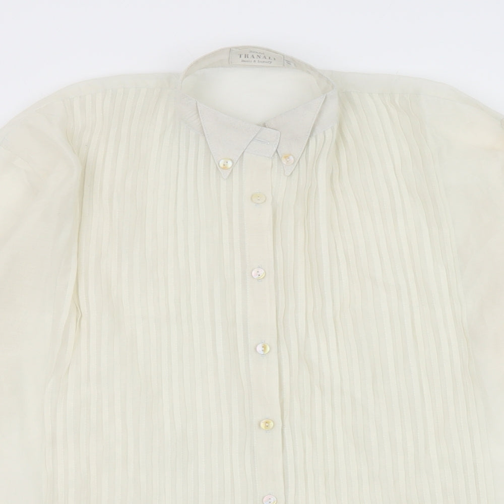 Tranali Womens Ivory Polyester Basic Button-Up Size S Collared