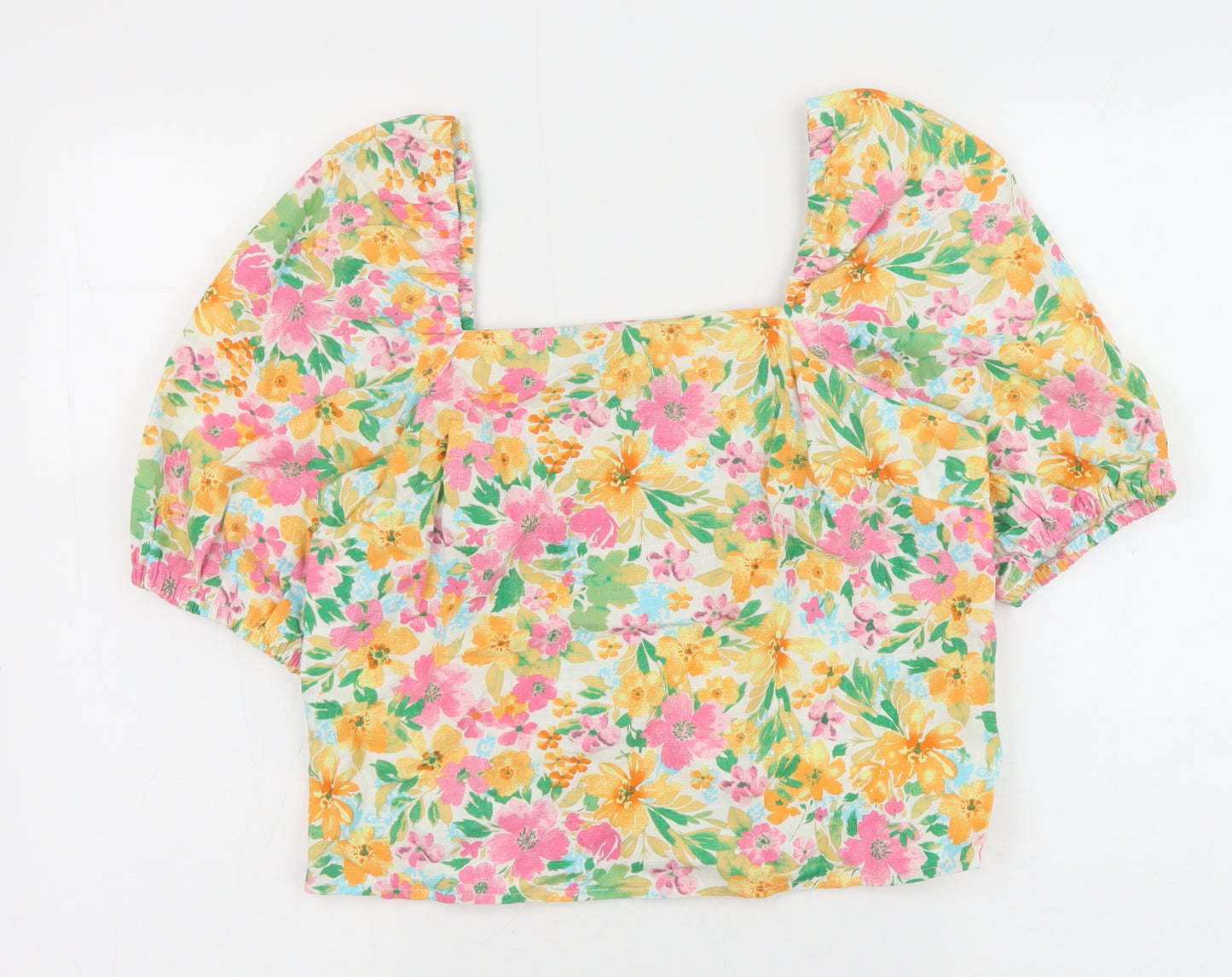 Primark Womens Multicoloured Floral Cotton Basic Blouse Size 8 Square Neck