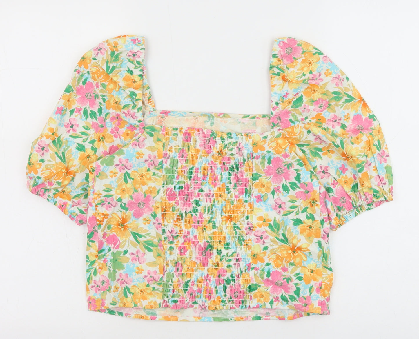 Primark Womens Multicoloured Floral Cotton Basic Blouse Size 8 Square Neck