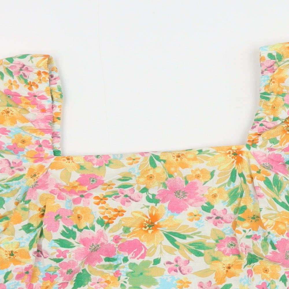 Primark Womens Multicoloured Floral Cotton Basic Blouse Size 8 Square Neck