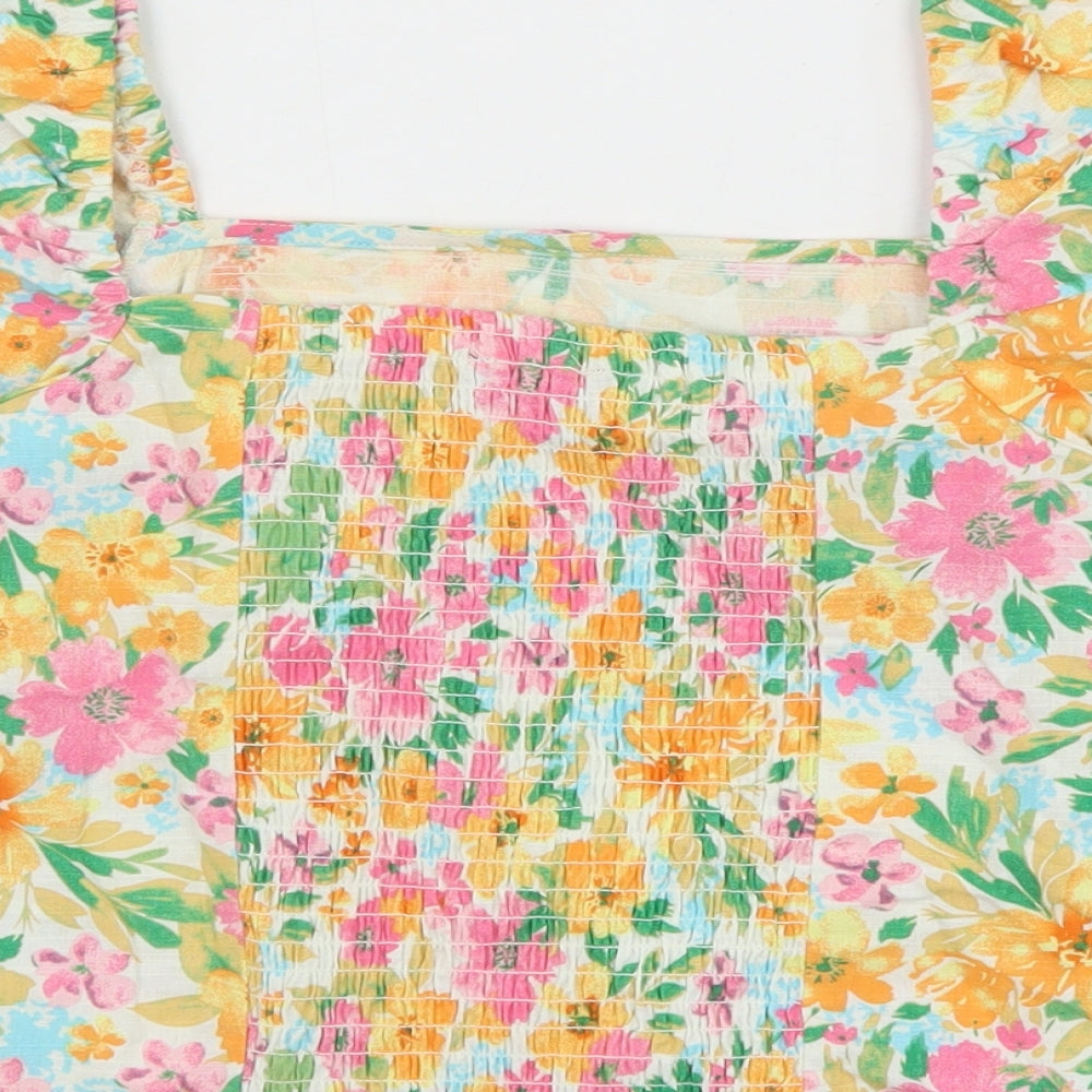 Primark Womens Multicoloured Floral Cotton Basic Blouse Size 8 Square Neck
