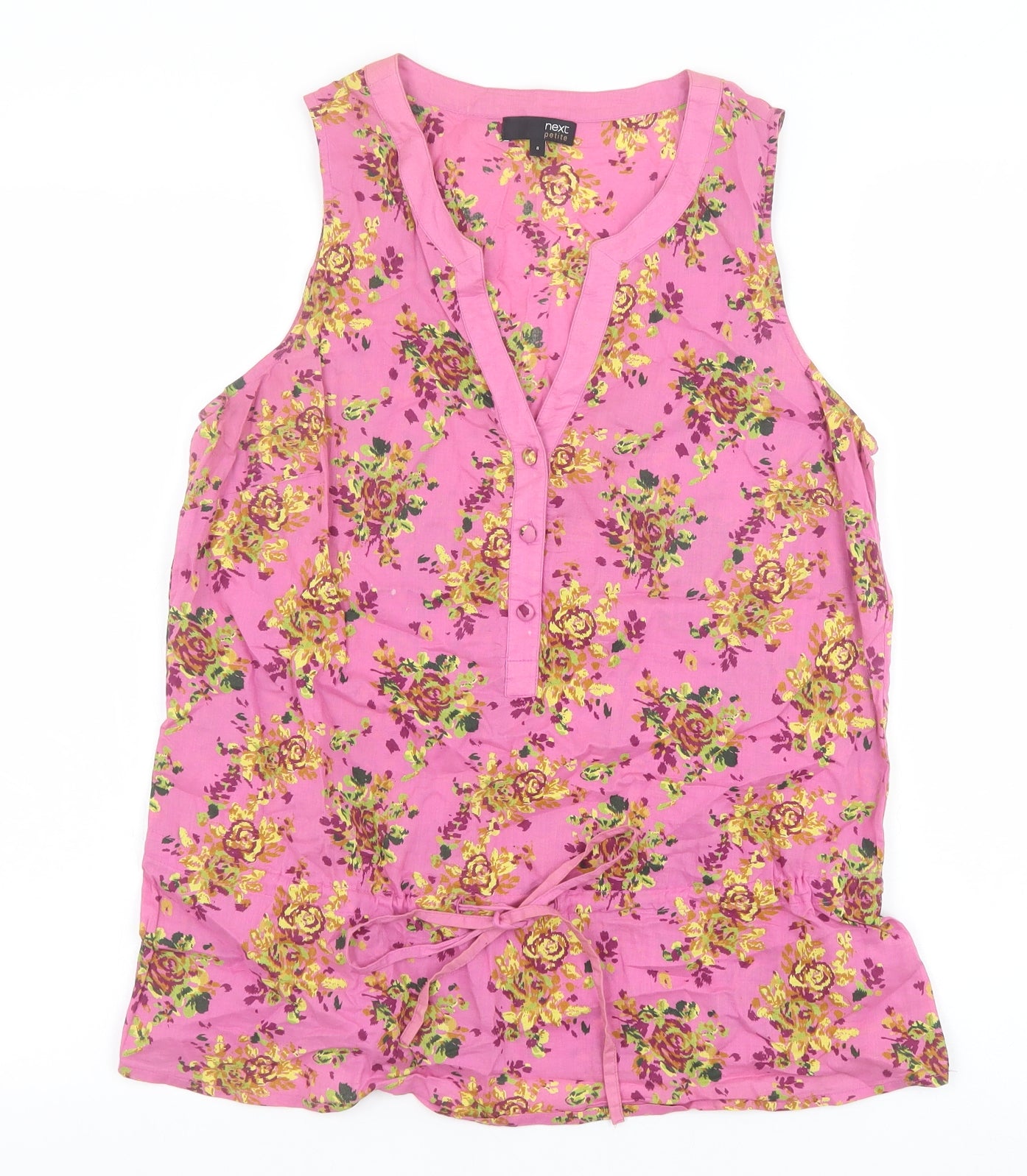 NEXT Womens Pink Floral 100% Cotton Basic Tank Size 8 V-Neck