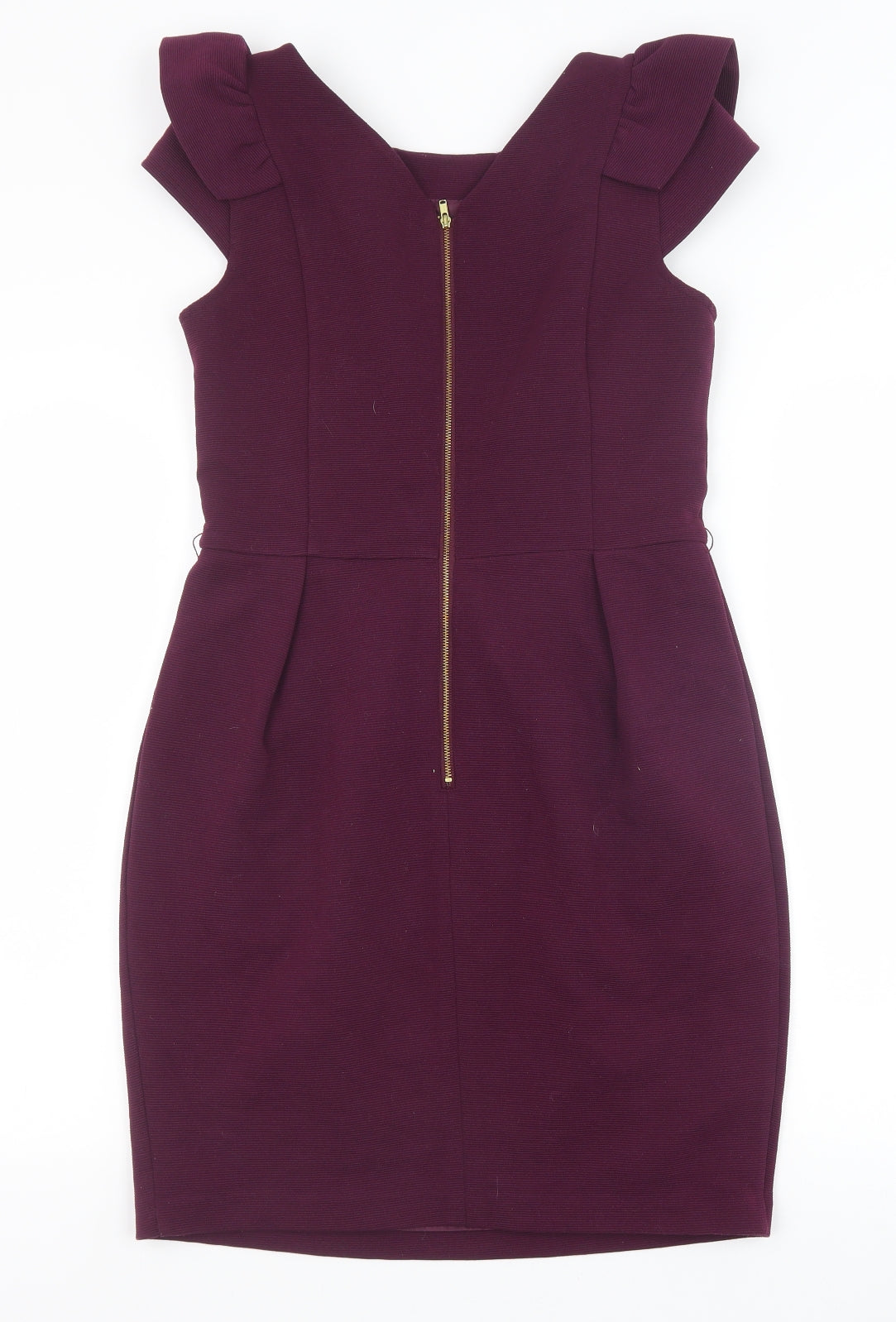 Warehouse Womens Purple Polyester Pencil Dress Size 12 Scoop Neck Zip