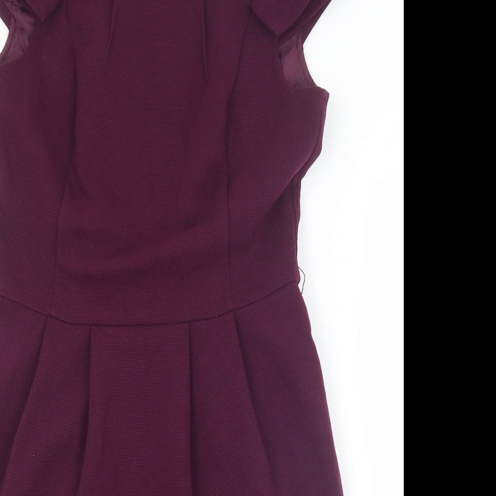 Warehouse Womens Purple Polyester Pencil Dress Size 12 Scoop Neck Zip