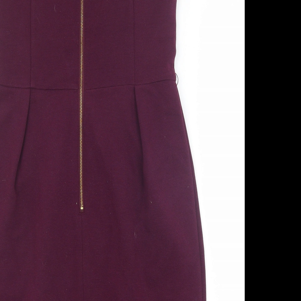 Warehouse Womens Purple Polyester Pencil Dress Size 12 Scoop Neck Zip