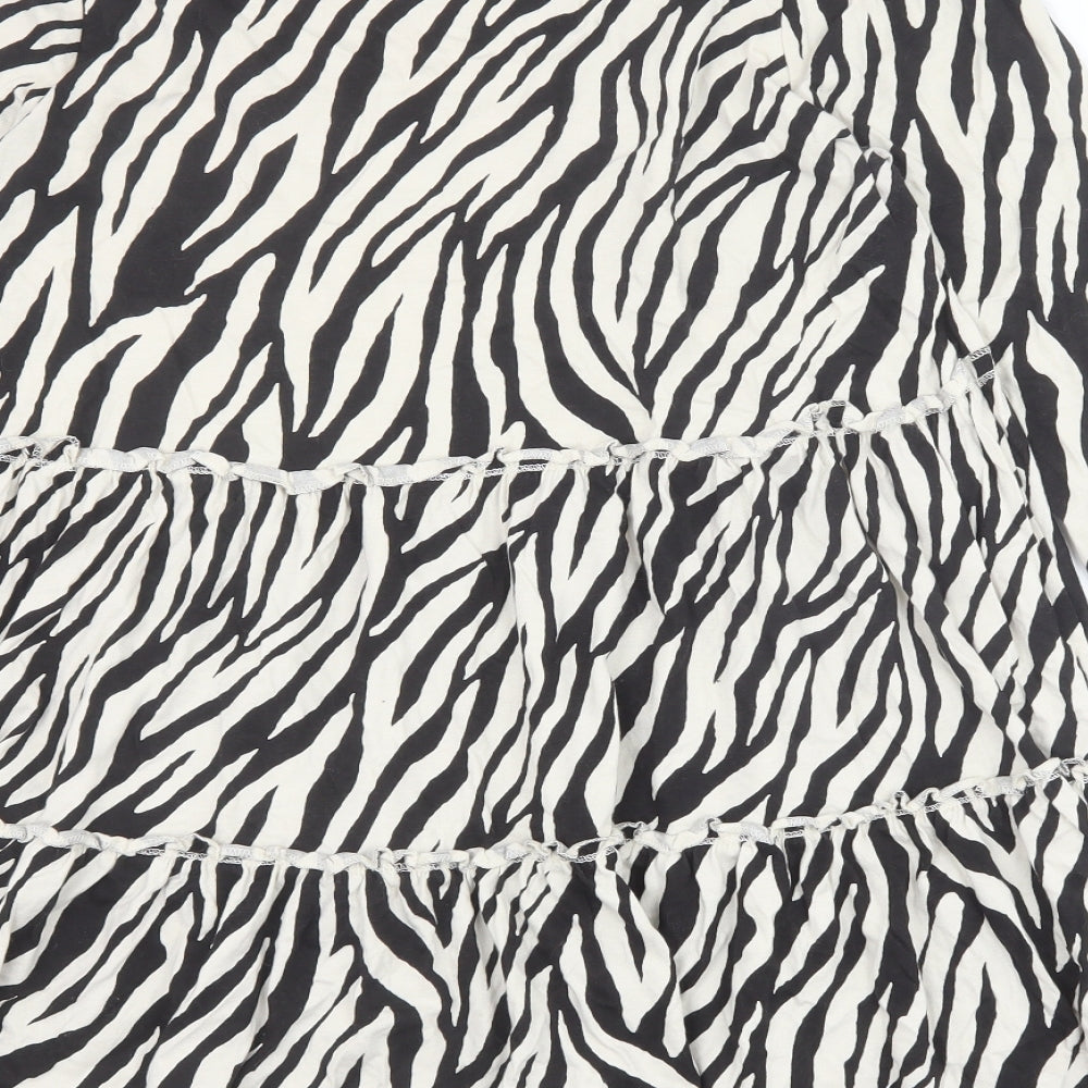 River Island Womens Black Animal Print 100% Cotton A-Line Size 14 Boat Neck Pullover - Zebra Print Tiered