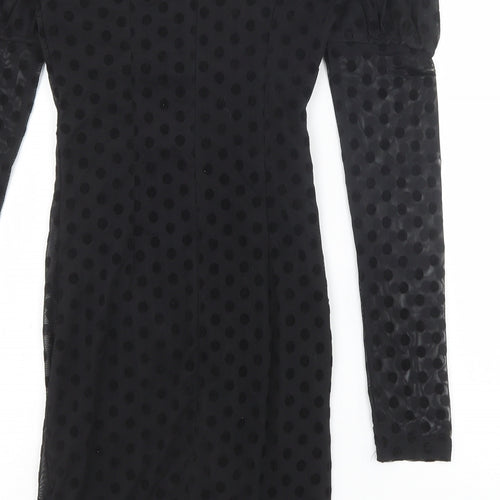 NAANAA Womens Black Polka Dot Viscose Bodycon Size 6 Square Neck Zip